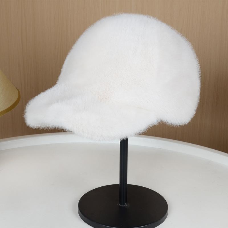 Plush Faux Fur Baseball Hat, Men's Winter Snapback, Solid Color Thickened Fashion Cap for Women