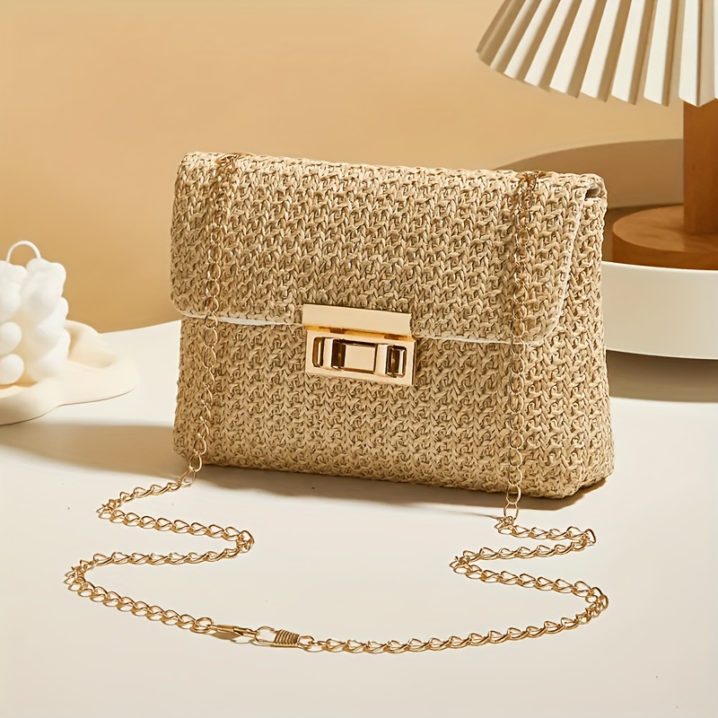 Women's Woven Straw Shoulder Bag, Cute Small Crossbody Handbag, Multi-Functional Fashion Wallet with Polyester Lining