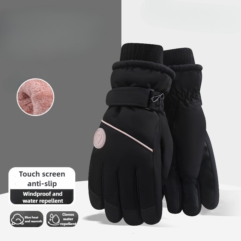 Fashion Winter Skiing Gloves, Thick Warm Cold Resistant Touchscreen, Electric Bike Riding Fleece Lined Gloves