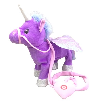 Walking Singing Electric Plush Toy Unicorn Leading Rope Angel Horse Doll