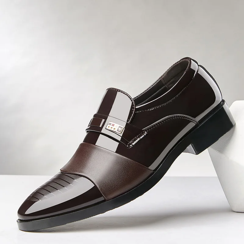 Classic Men's Pointy Dress Shoes, Luxury Leather Oxfords for Wedding, Business Casual Shoes