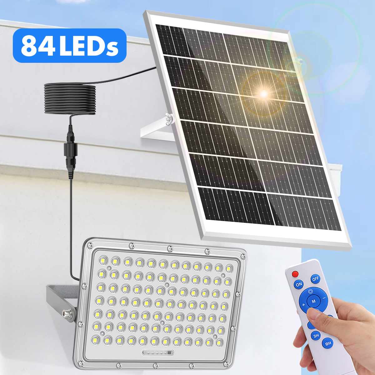 Outdoor LED Flood Light, Solar Street Light Waterproof, Solar Security Light, Light Sensor Solar Parking Lot Lights