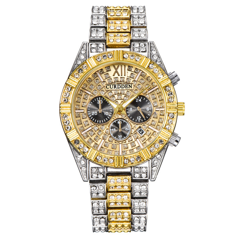 Original CURDDEN Brand Luxury Watches For Men Fashion, Golden Date Vintage Quartz Watch, Alloy Band Hip Hop Style