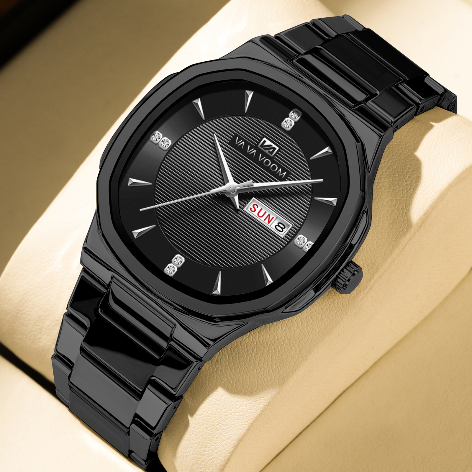 Gold Luxury Brand Men Rhinestone Watches, Stainless Steel Waterproof Quartz Movement Business Watch