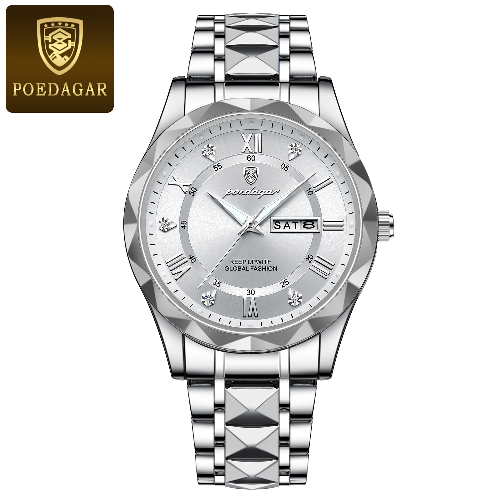 Waterproof Stainless Steel Luminous Man Wristwatch, Luxury Business Men Watches, Date Week Quartz Sport Watch