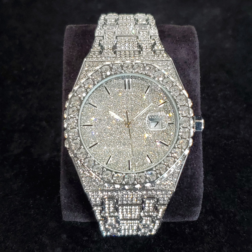 Famous Brand Fashion Iced Out Quartz Wristwatch, Luxury Diamond Gold Watches for Men, Shiny Stainless Steel
