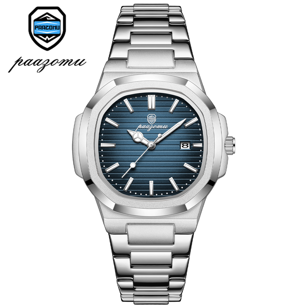 Men Watch Luxury Waterproof, Square Quartz Stainless Steel, Luminous Date Business Male Clock