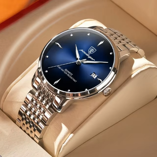Luxury Casual Men's Watch, Waterproof Quartz, Stainless Steel, Date Display with Night Light