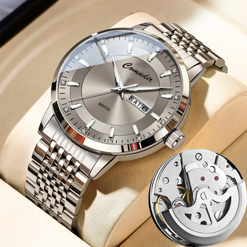 Men Hollowed Out Waterproof Tide, Fully Automatic Non Mechanical Watch, Glow in The Dark Dual Calendar
