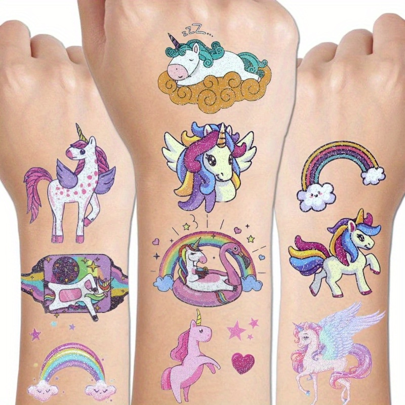 Temporary Unicorn Tattoos for Kids, Glittering Stickers for Personalized Decoration, Fun Kids Tattoos