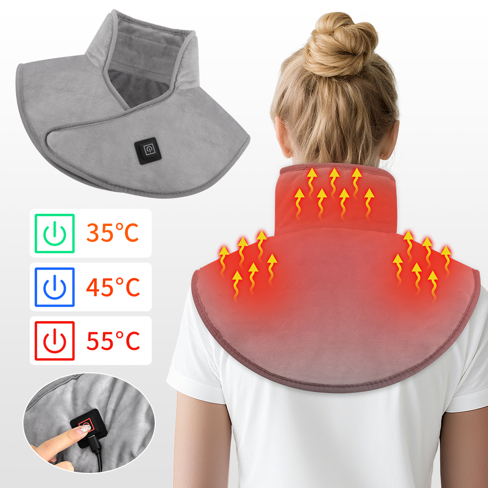 Cervical Warm Shawl Massager, Electric Heating Shoulder Neck Pads, Thermal Hot Compress with USB Plug for Back Relief
