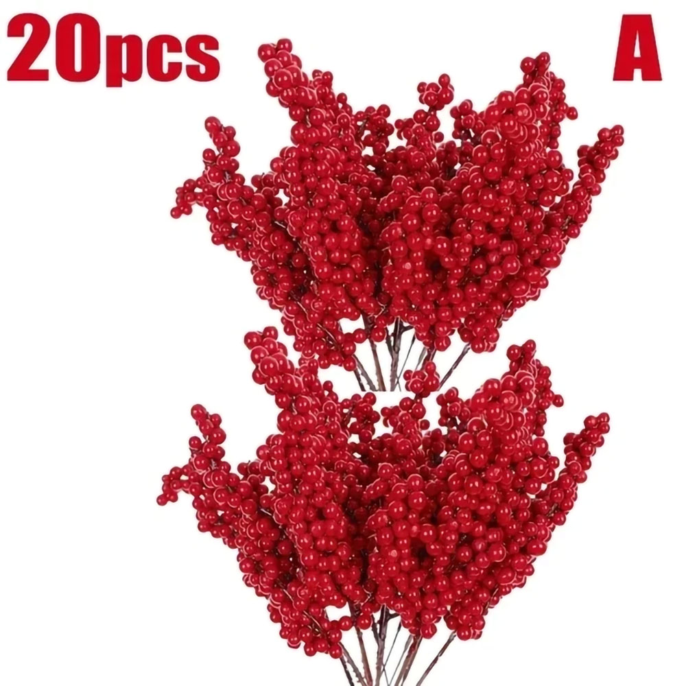 Holly Berry Stamen Plants, Chinese New Year Red Berries Branches, Xmas Party Decor, Wreath Ornaments