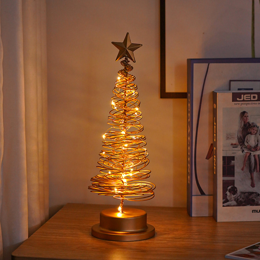 Holiday Tree Lighting, Creatively Christmas Lights Tree Fairy Lamp, Metal Spiral Star Night Lamp for Living Room