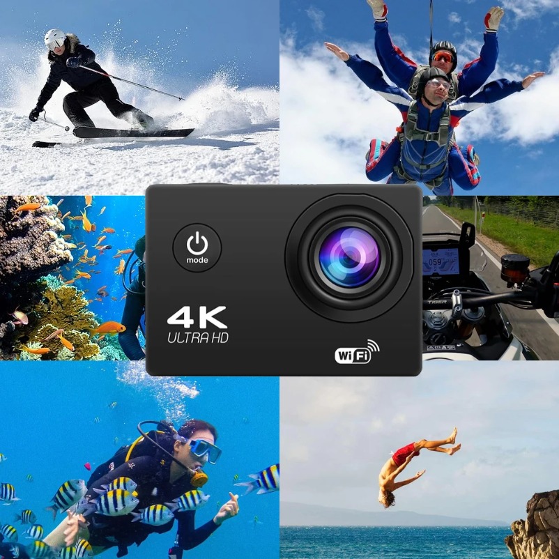 Underwater Waterproof 4K Action Camera, 1080P/30FPS, Mini Sports Camera with WiFi, Helmet Recording