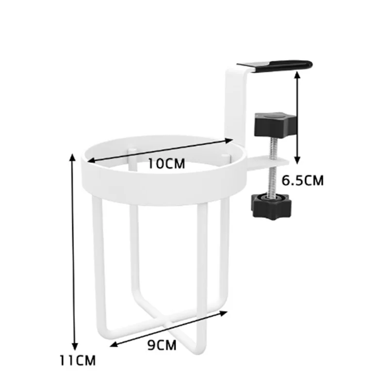 Iron Hanging Table Edge Water Cup Holder, Office Coffee Cups Hook, Desk Side Storage Rack, Fixed No-Punching Traceless