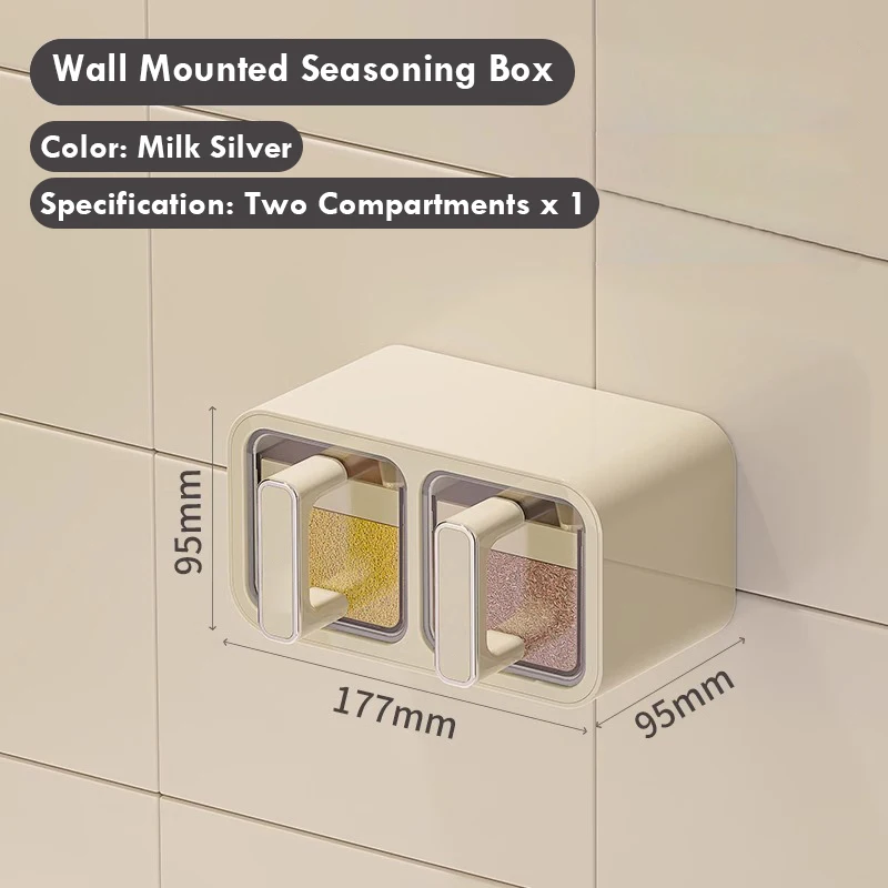 Wall Mounted Kitchen Spice Storage Box, Moisture-proof Seasoning Jar with Spoon, Clear Seal Box Set