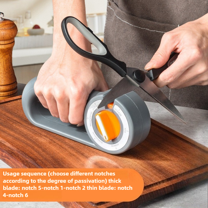 Outdoor Multifunctional Knife Sharpener, Adjustable Gears, Six-in-One Scissors Grinding Tool for Quick Sharpening