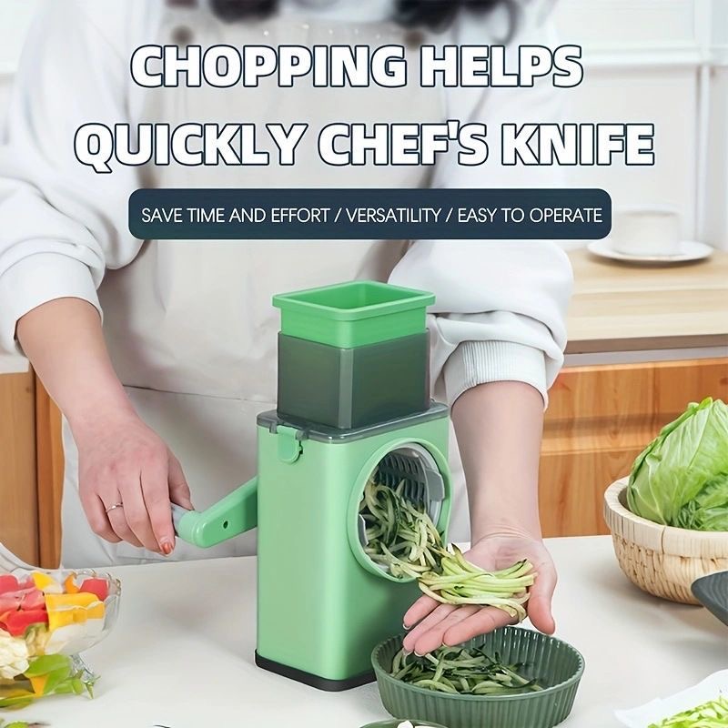 3-in-1 Cranked Vegetable Slicer, 6 Interchangeable Blades for Grinding, Shredding, Slicing, Must-Have Kitchen Tool