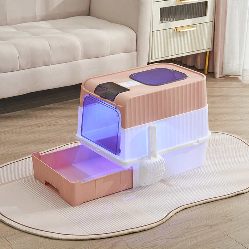 Fully Enclosed Spill proof Deodorant Cat Toilet, Pet Litter Box Kitten Anti Splash, Plastic Sandbox Bedpan