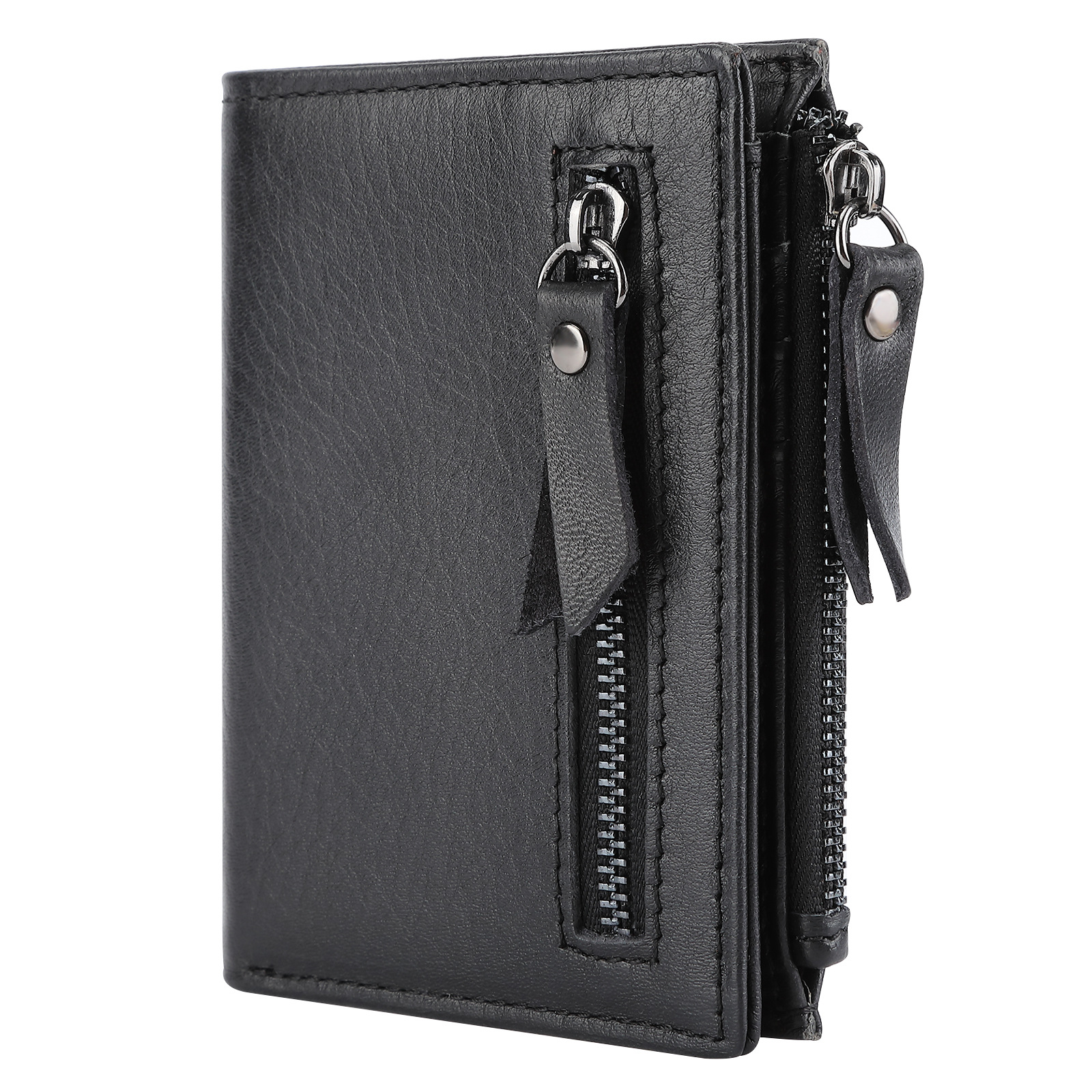 Men's Vintage RFID Genuine Cow Leather Wallet Zipper Closure