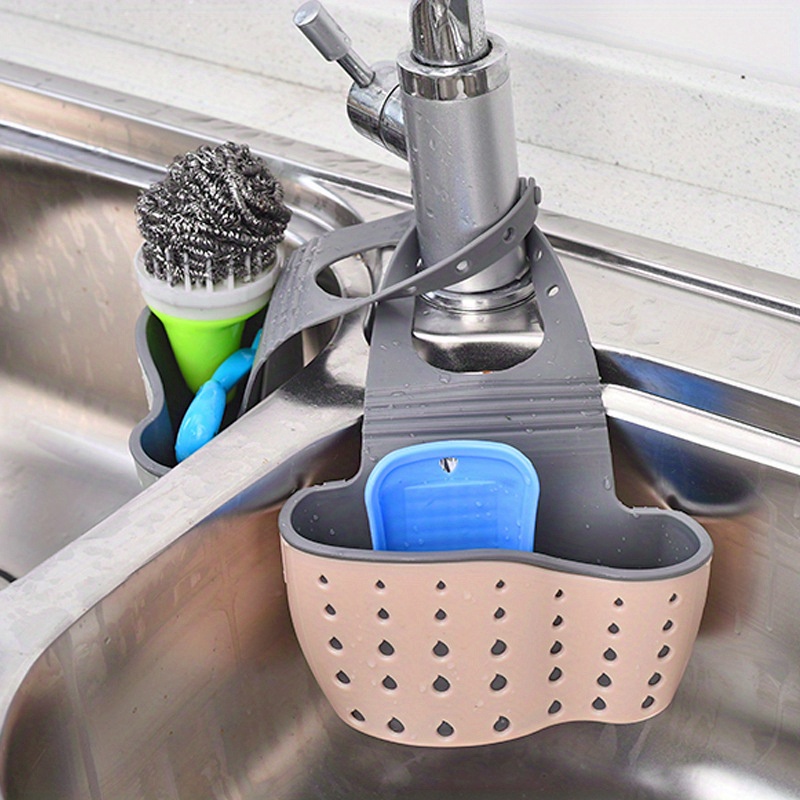 Adjustable Double Sink Draining Hanging Bag, Press Faucet Shelf, Sponge Double Basket, Storage Kitchen Organizer