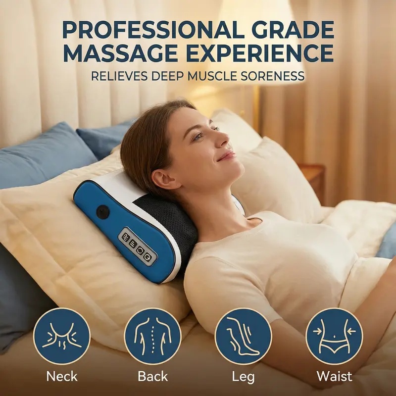 Household Neck and Back Kneading Tool, Multi Functional Neck and Shoulder Massager with Adjustable Hot Compress Massage