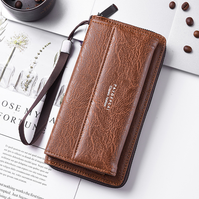 Large Capacity Phone Clutch Bag, Men's PU Zipper Handbag with Card Holder & Coin Purse