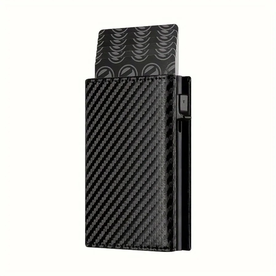 Automatic Pop-up Metal Credit Card Holder, Men's Wallet with Zipper Coin Purse, Minimalist RFID Blocking Business Card