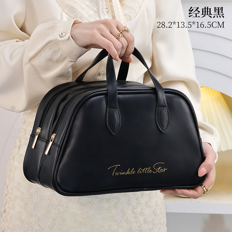 Waterproof Large-Capacity Double Layer Travel Cosmetic Bag, Multifunctional PU Makeup Pouch for Women