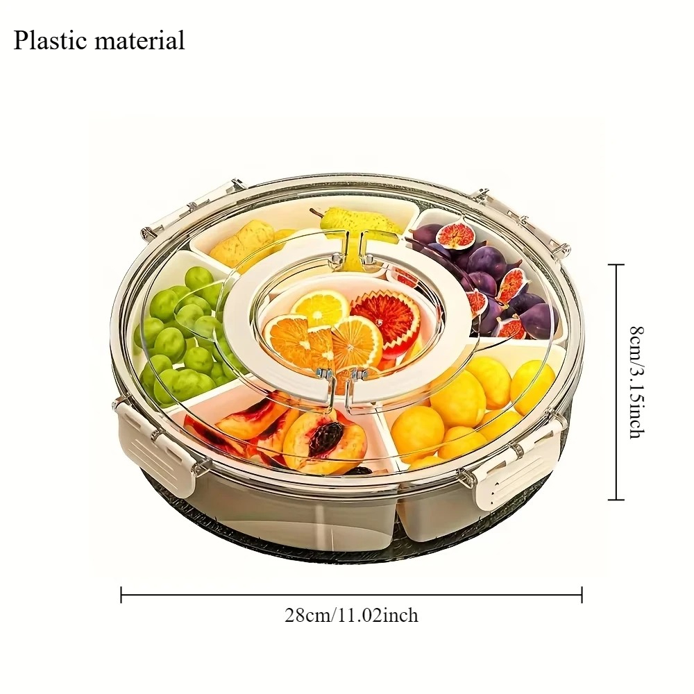 5-Compartment Rotatable Food Storage Tray with Lid Handle, Perfect for Dried Fruit, Snacks, and Vegetables