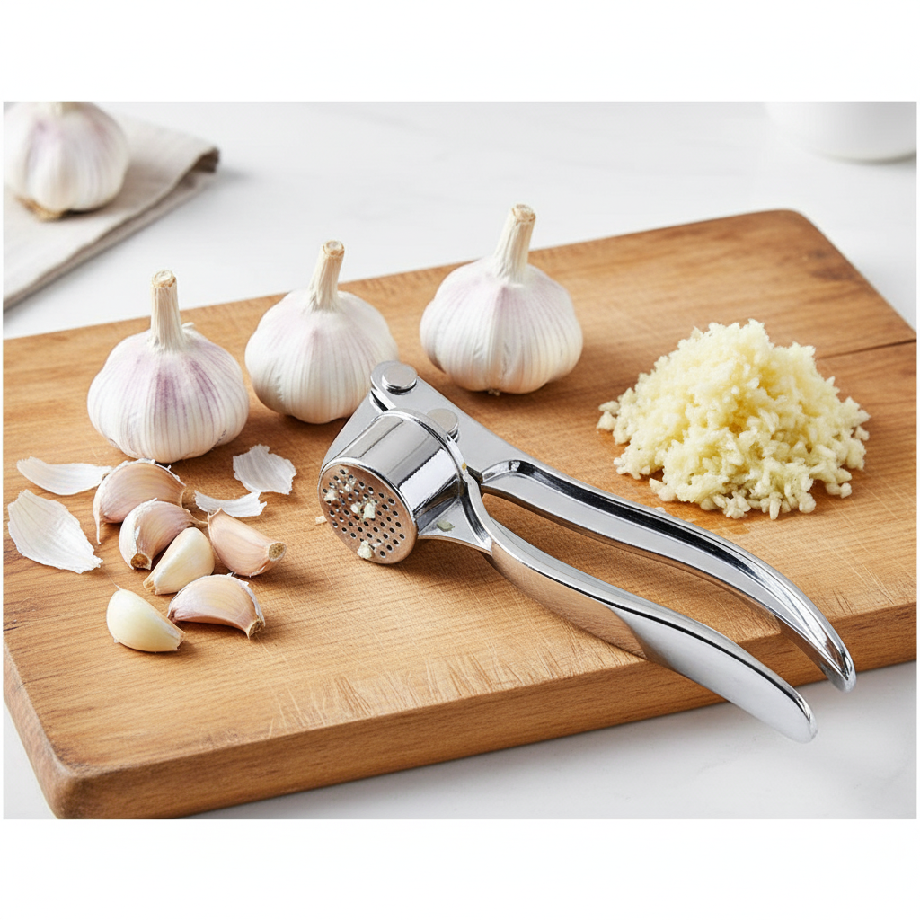 Rust Resistant Stainless Steel Garlic Press, Easy Squeeze Ginger Crusher