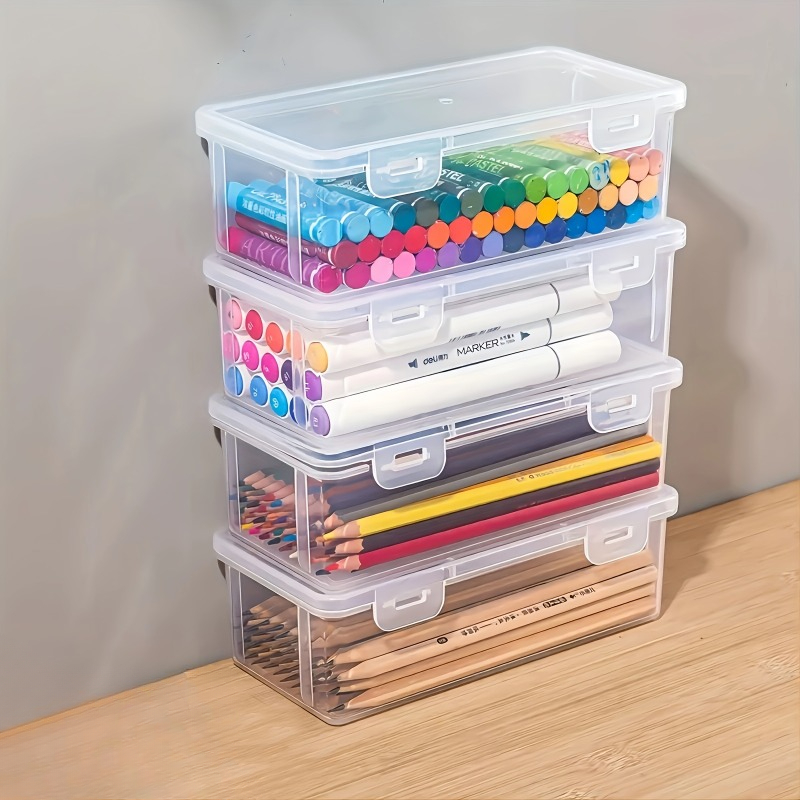 Portable Tension Mount Storage Organizer, Large Capacity Transparent Plastic Pencil Boxes for Oil Pastels, Crayons