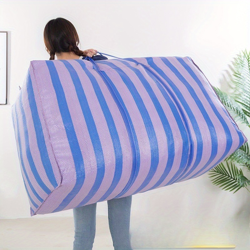 Portable Moving Bag, Large-capacity Car Travel Storage Duffel, Thickened Blue and White Nylon Quilt Bag