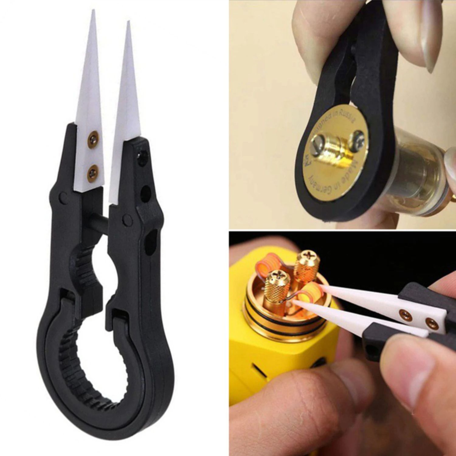 Pointed Tip Ceramic Tweezers, Stainless Steel Handle, Heat Resistant DIY Multifunctional Screwdriver