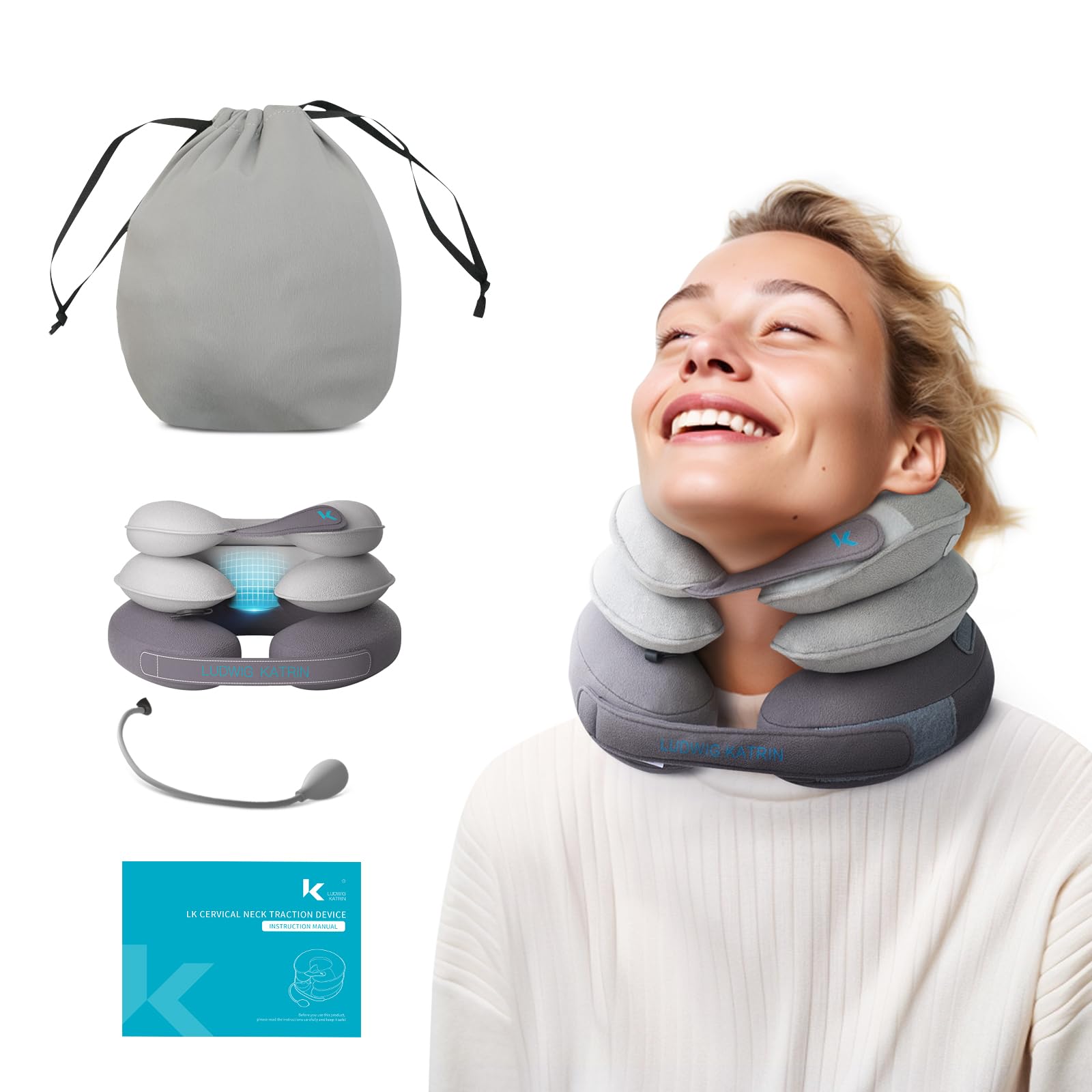 Cervical Neck Traction Device, Inflatable Neck Stretcher Pillow for Instant Neck Decompression and Neck Support at Home