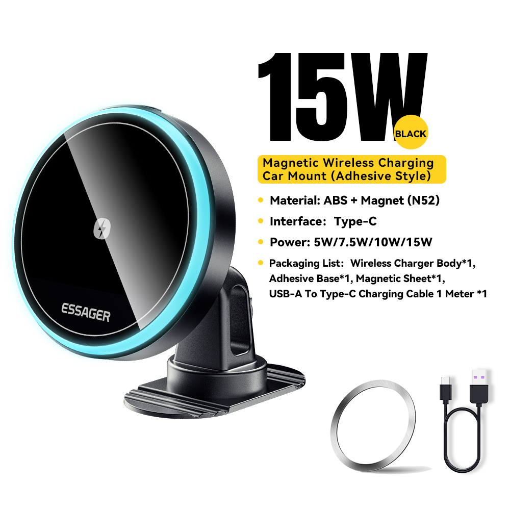 Magnetic Wireless Car Charger Mount for iPhone, Magsafe Compatible Stand with LED Light