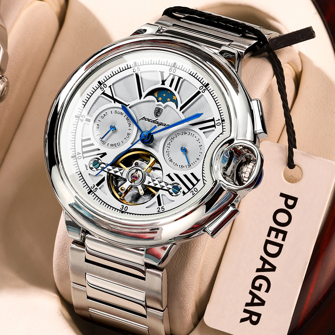 Luxury Automatic Mechanical Watch for Men with Tourbillon & Stainless Steel Design