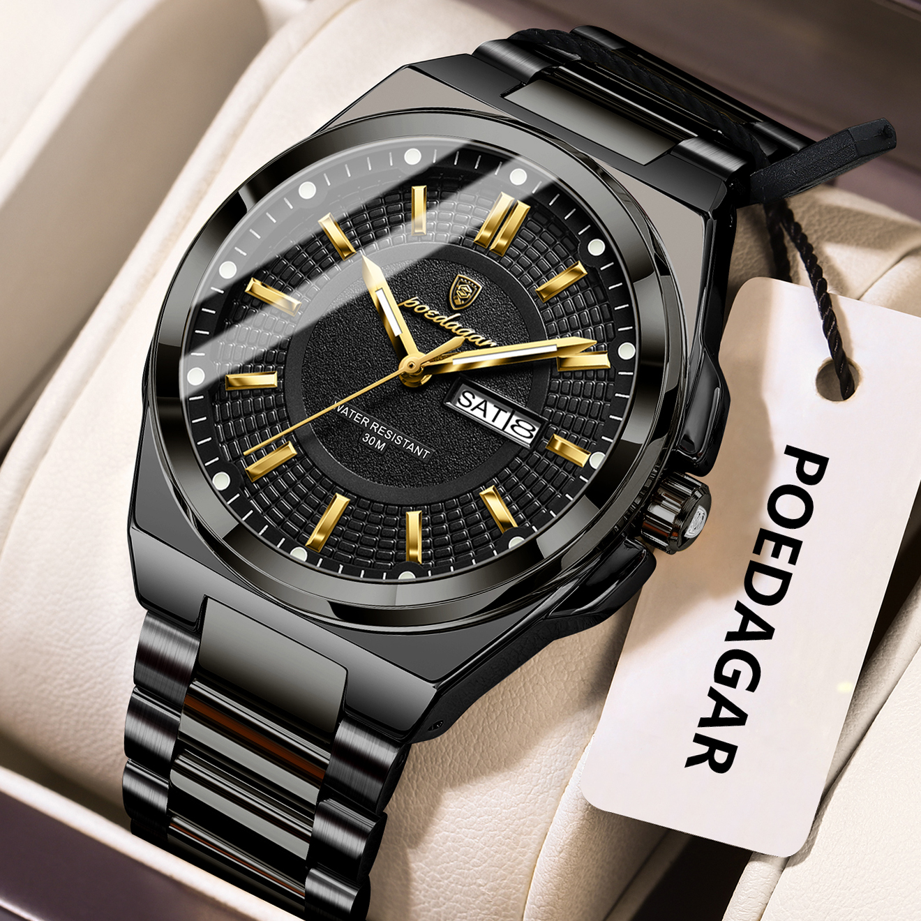 Men Luxury Stainless Steel Watch Waterproof Luminous Quartz Sports Wristwatch