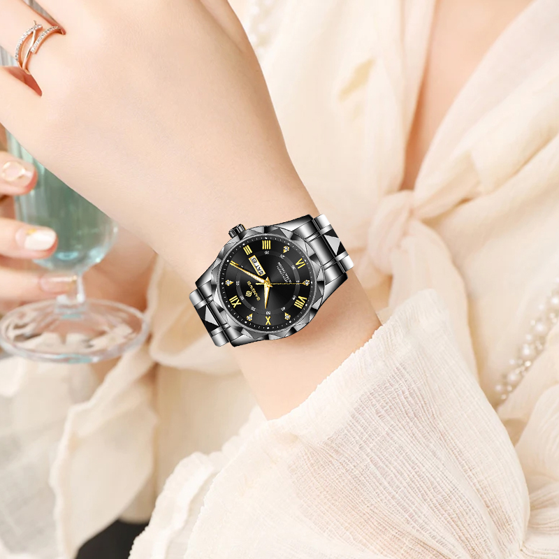 Luxury Stainless Steel Quartz Watch for Women, Elegant Waterproof Date & Luminous Hands