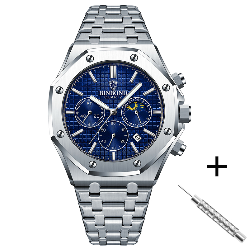 Luxury Waterproof Stainless Steel Watch, Luminous Wristwatch for Men