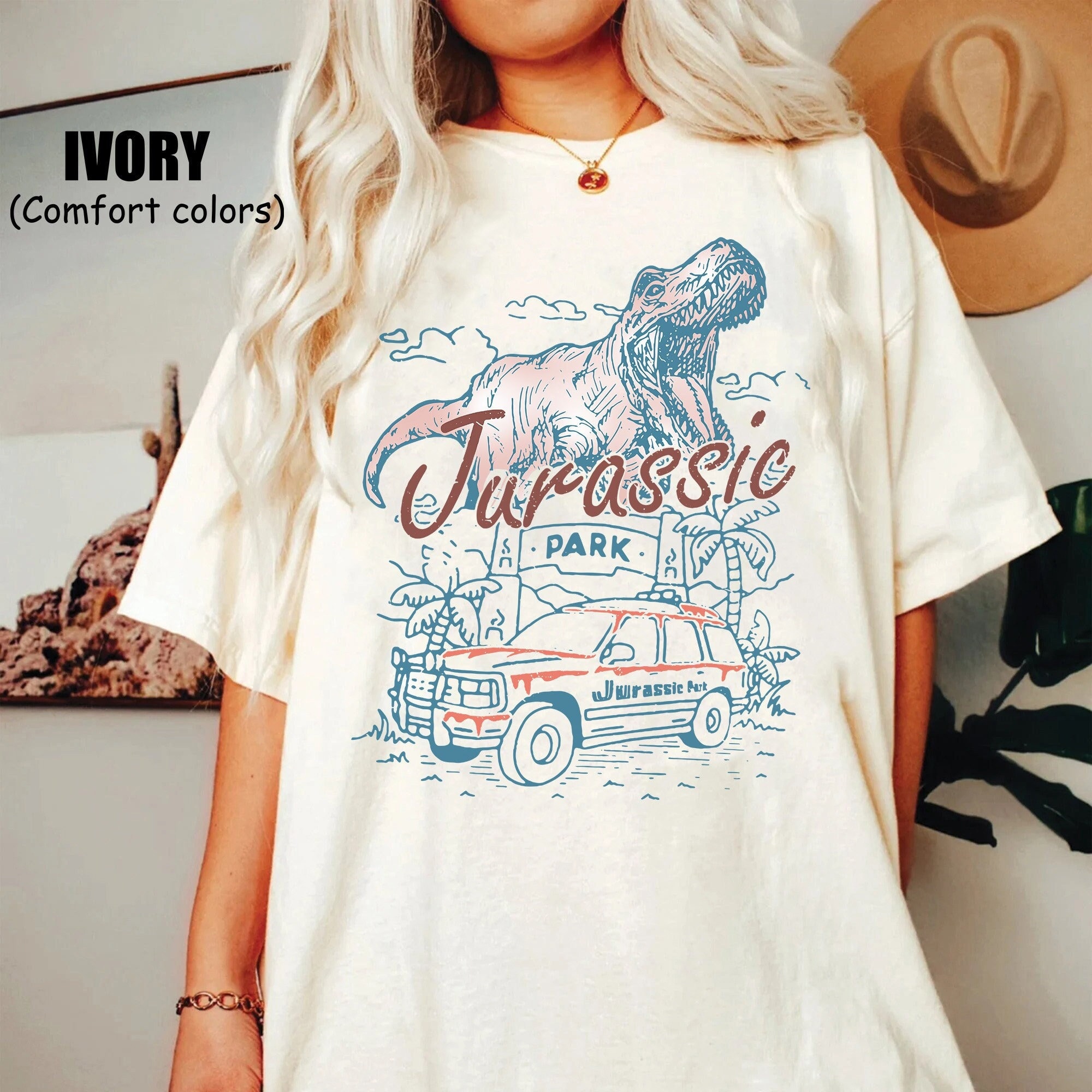 Retro Jurassic Park Comfort Colors Shirt, Jurassic Park Entrance with Tour Jeep, Dinosaur T-Rex Shirt, Jurassic World Family Trip 2024 Shirt - 1.jpg