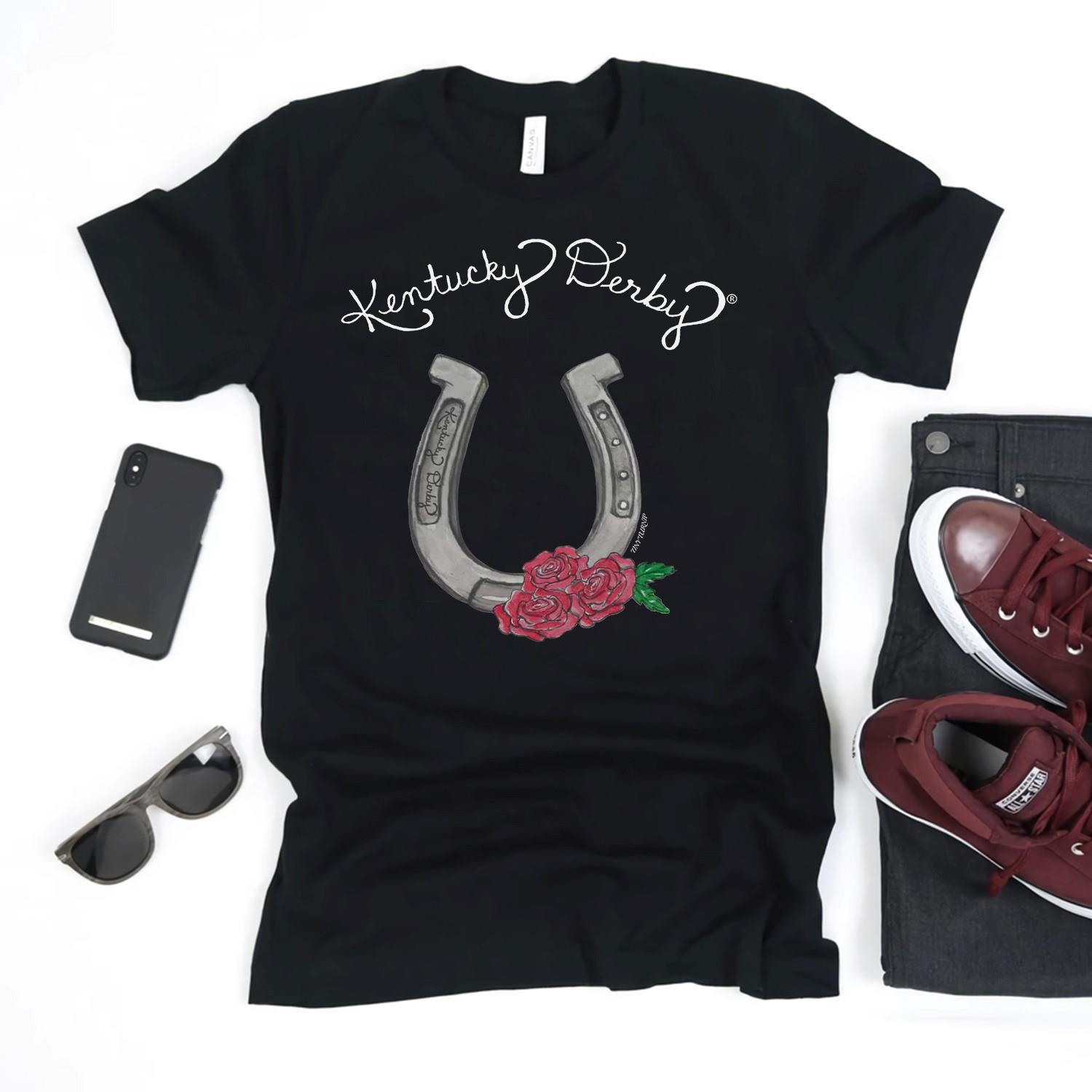 Kentucky Derby 2024 Black Kentucky Derby Rose Horseshoe Shirt Shirt.jpg
