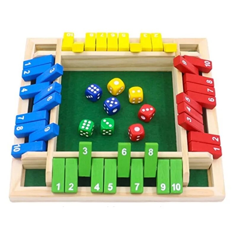 WSGALARY Gioco Da Tavolo Shut The Box In Legno - Per 4 Giocatori - Gioco Educativo Di Matematica Per Bambini E Adulti - Con Feltro Verde E Borsa Porta - 3