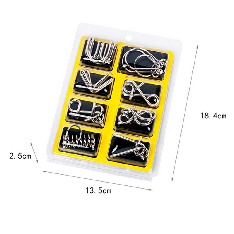 Metal Wire Puzzle Set of Eight with Polished Finish for Desk Breaks and Travel Days