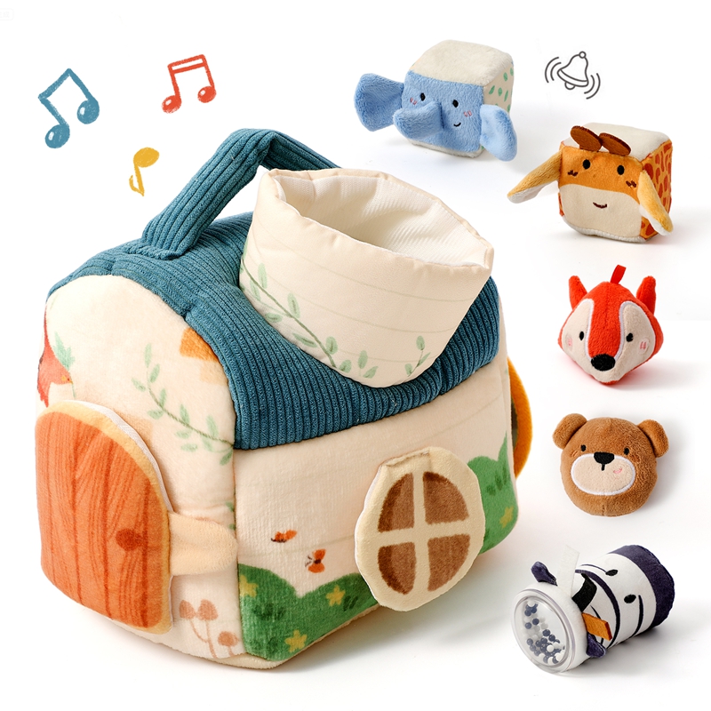 Montessori Baby Toy Plush Farm House with Sensory Farm Animals for Fine Motor Learning