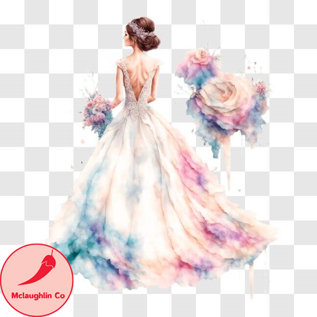 Watercolor Illustration of Elegant Bride in Wedding Dress wi - Inspire ...