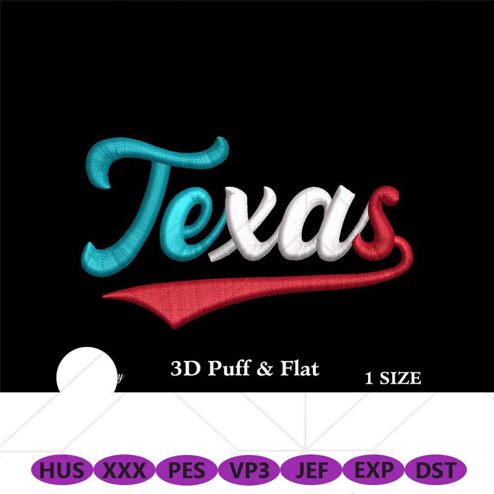 Texas 3d Puff & Falt Raised Embroidery Machine Design File f | Inspire ...