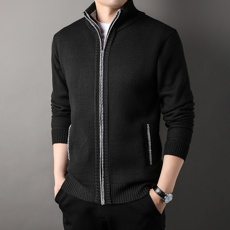 Men's Stand-up Collar Knit Sweater, Autumn Winter Jacket, Slim Cardigan Tops, Solid Color Sweatercoat, Gift for Men's