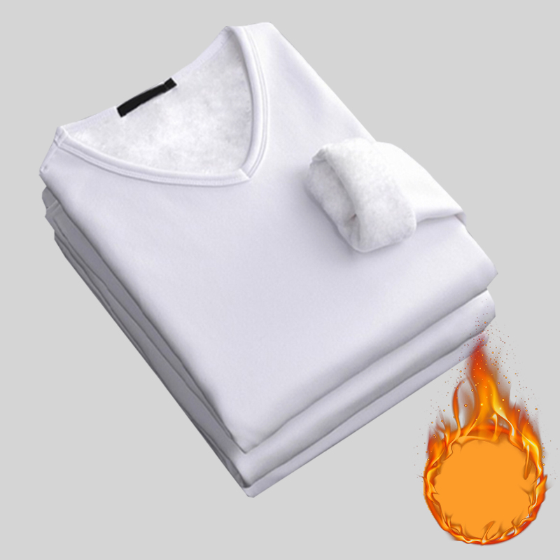 Mens Thickening Velvet Warm Tops, Winter Long Sleeved Thermal Underwear, Male V Neck Fashion Base Layer
