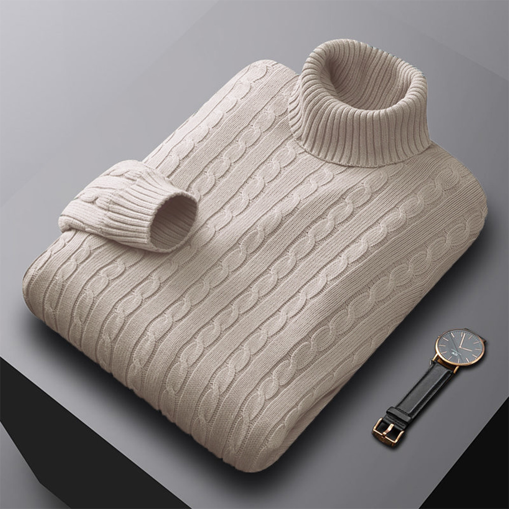 Men's Turtleneck Sweater, High Neck Pullover, Elastic Sweatwear, Casual Knitted Sweaters, Fall Winter Men's Fashion